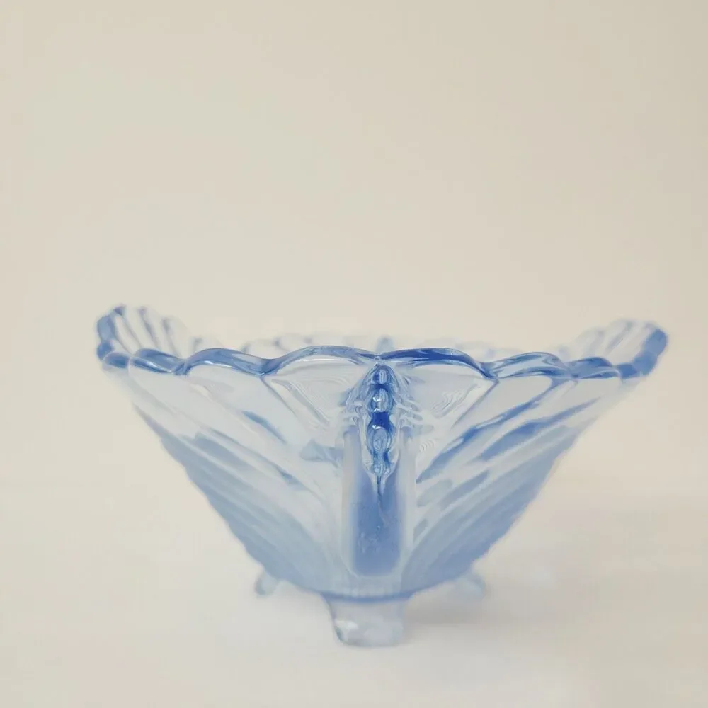 Vintage Cambridge Glass Moonlight Caprice Blue Ruffled Footed Bowl